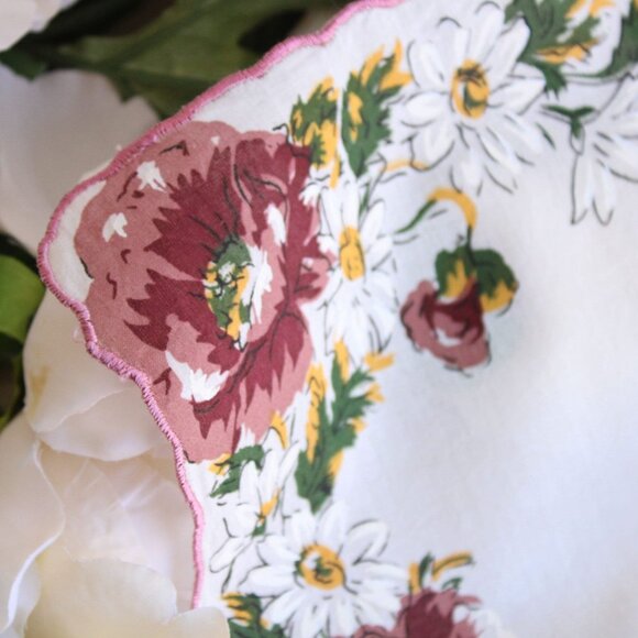 Vintage Handkerchief, Brown, Yellow and White Flower Print Cotton Hanky - Picture 7 of 10